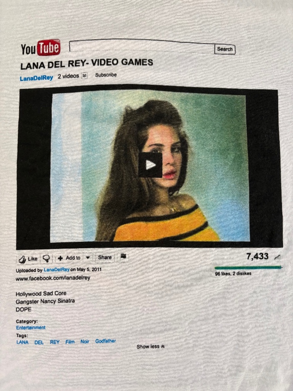 Lana Del Rey Video Games And After That T-Shirt Unisex 2XL NWOT